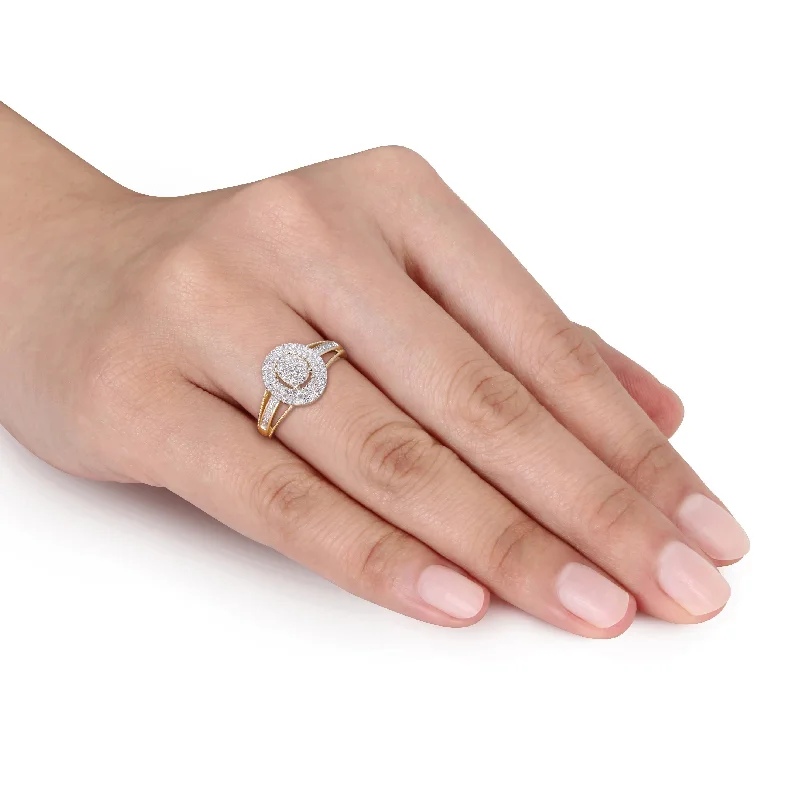 Vintage - Inspired Diamond Rings with Filigree WorkMiadora 1/4ct TDW Diamond Double Halo Split Shank Ring in 10k Yellow Gold