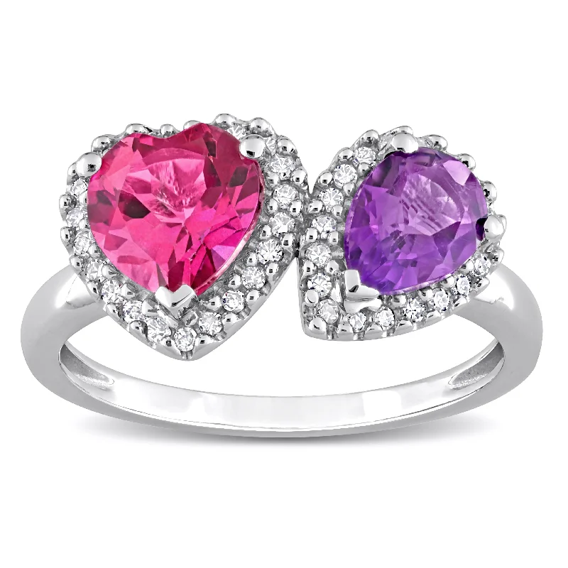 Halo - Style Diamond Rings with Smaller Accent DiamondsMiadora African-Amethyst Pink Topaz and 1/5ct TDW Diamond Heart-Pear Ring in 14kt White Gold