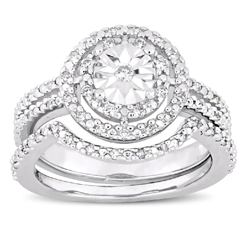 Solitaire Diamond Rings in Platinum SettingsMiadora Sterling Silver 1/4ct TDW Diamond Bridal Ring Set