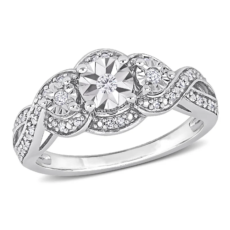 Halo - Style Diamond Rings with Smaller Accent DiamondsMiadora 1/5ct TDW Diamond 3-Stone Halo Infinity Crossover Engagement Ring in Sterling Silver