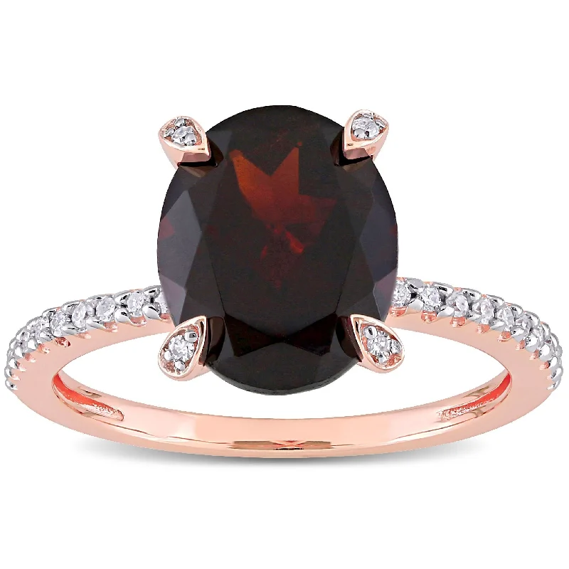 Solitaire Diamond Rings in Platinum SettingsMiadora 10k Rose Gold Oval-Cut Garnet and 1/10ct TDW Diamond Solitaire Ring