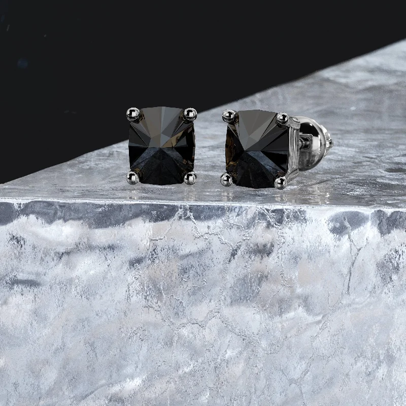 Three - Stone Diamond Rings with Princess - Cut DiamondsTuxedo Natural Black Diamonds White Gold Unique Earrings