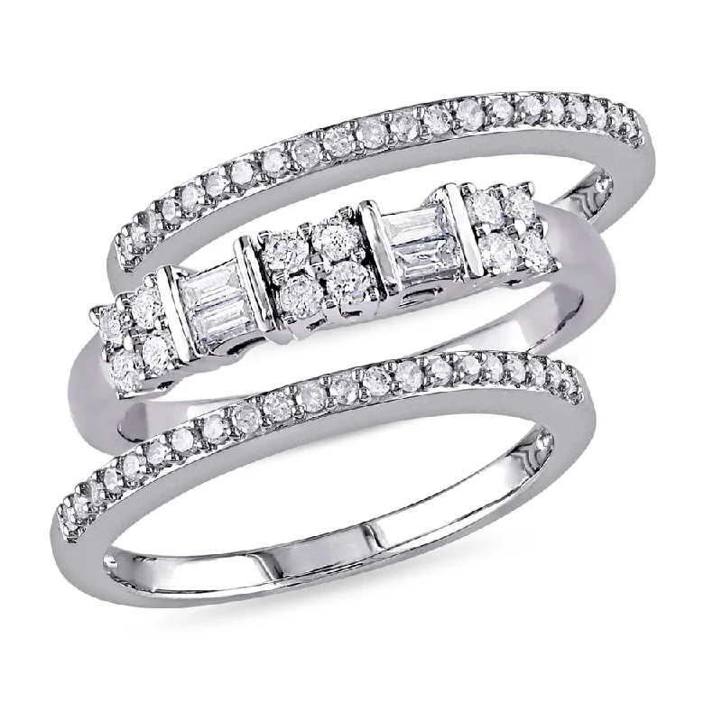 Three - Stone Diamond Rings with Princess - Cut DiamondsMiadora 10k White Gold 1/2ct TDW Diamond 3-piece Anniversary Stackable Ring Set