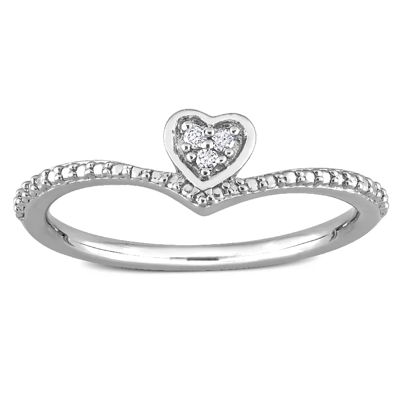 Vintage - Inspired Diamond Rings with Filigree WorkMiadora Diamond Accent Heart Promise Stacking Ring in Sterling Silver