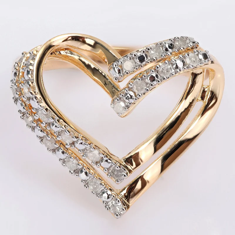 Halo - Style Diamond Rings with Smaller Accent DiamondsMiadora 1/5ct TDW Diamond Open Double Heart Ring in Yellow Plated Sterling Silver