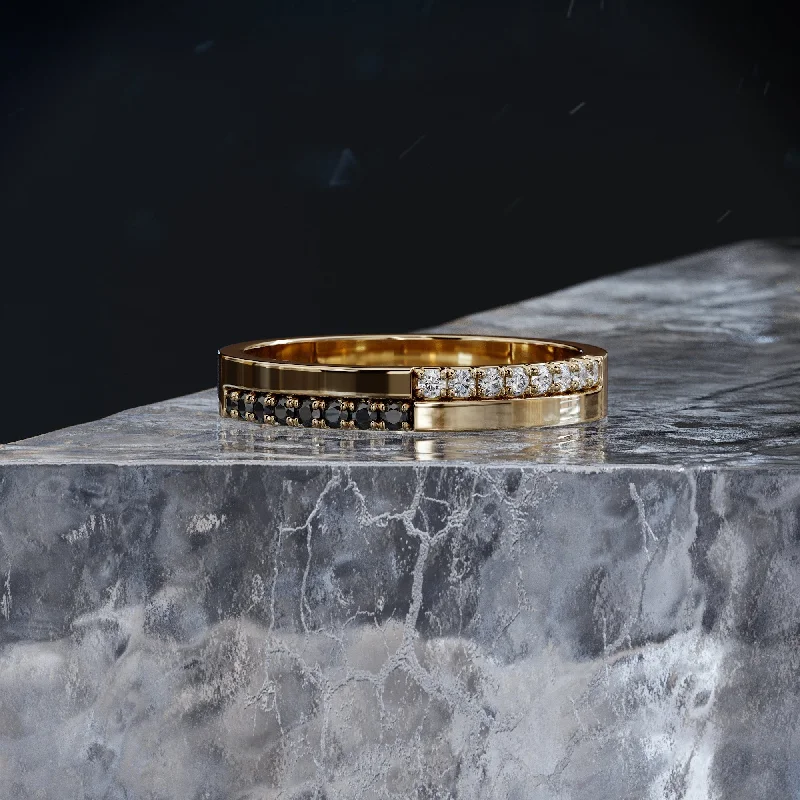Halo - Style Diamond Rings with Smaller Accent DiamondsMiho 2-Lines Natural Black & White Diamond Ring
