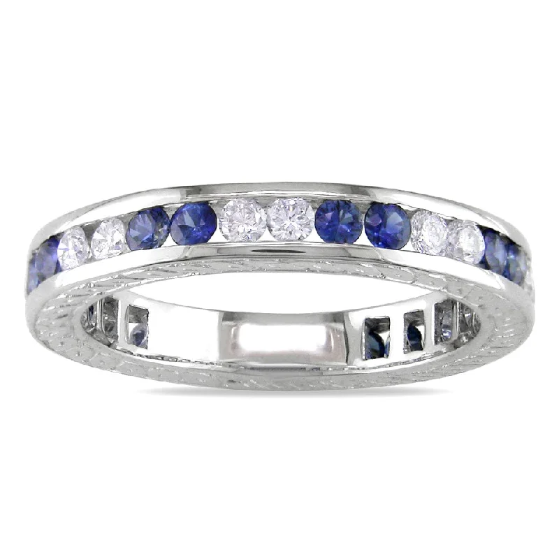 Halo - Style Diamond Rings with Smaller Accent DiamondsMiadora 18k Gold Sapphire and 1/2ct TDW Diamond Ring (G-H, I1-I2)