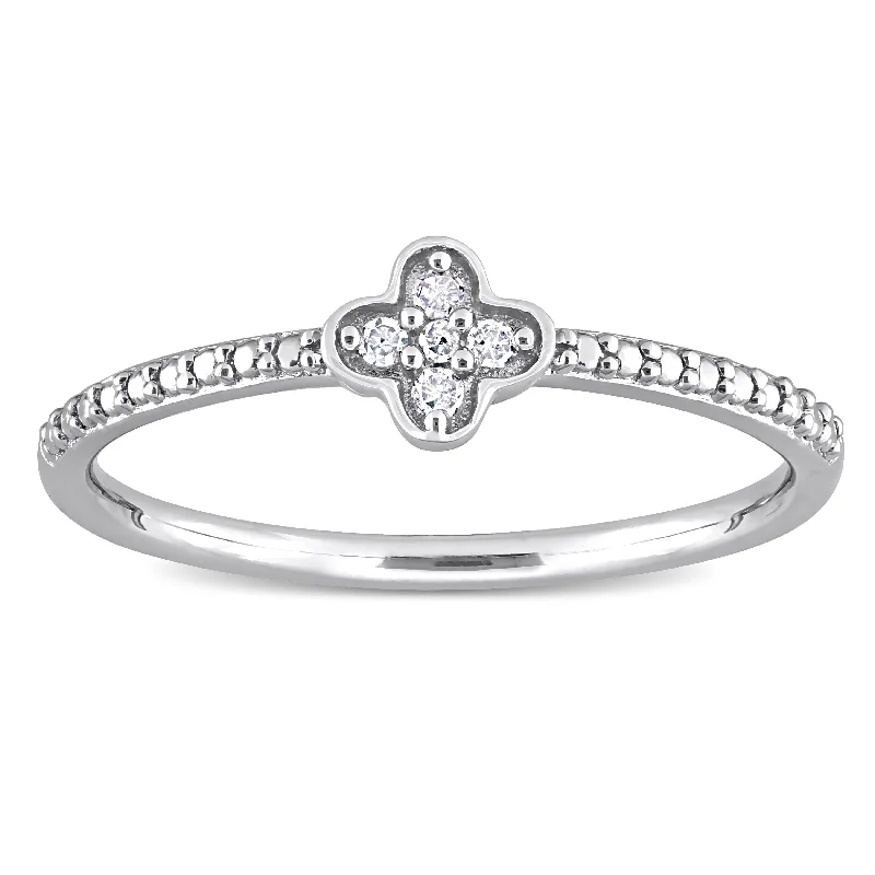 Solitaire Diamond Rings in Platinum SettingsMiadora Diamond Accent Quatrefoil Promise Stacking Ring in Sterling Silver