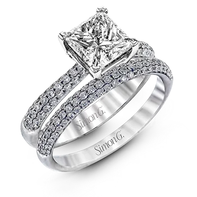 Halo - Style Diamond Rings with Smaller Accent DiamondsWedding Set in 18k Gold with Diamonds