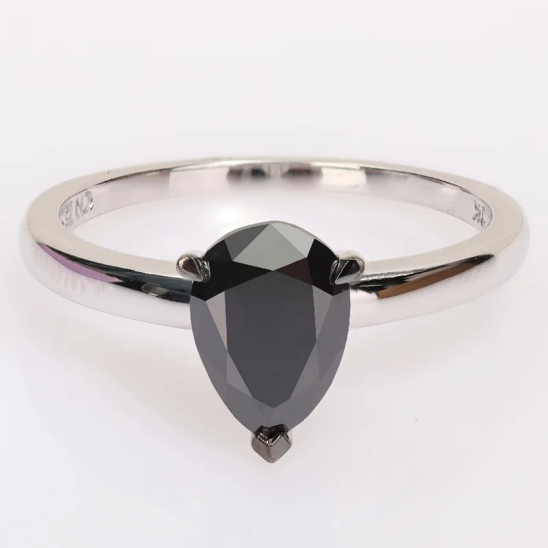 Vintage - Inspired Diamond Rings with Filigree WorkMiadora 1ct TDW Pear-cut Black Diamond Solitaire Engagement Ring in 10k White Gold