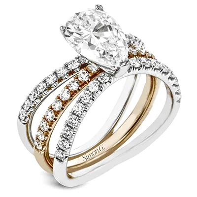 Halo - Style Diamond Rings with Smaller Accent DiamondsWedding Set in 18k Gold with Diamonds