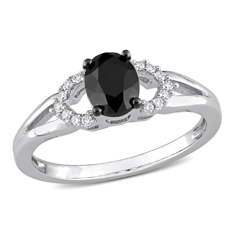 Vintage - Inspired Diamond Rings with Filigree WorkMiadora 1ct TDW Oval-cut Black and White Diamond Split Shank Engagement Ring in 14k White Gold