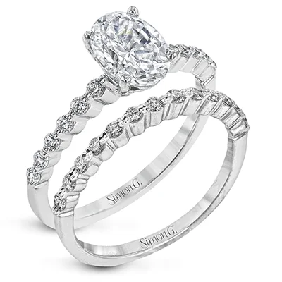 Halo - Style Diamond Rings with Smaller Accent DiamondsWedding Set in 18k Gold with Diamonds