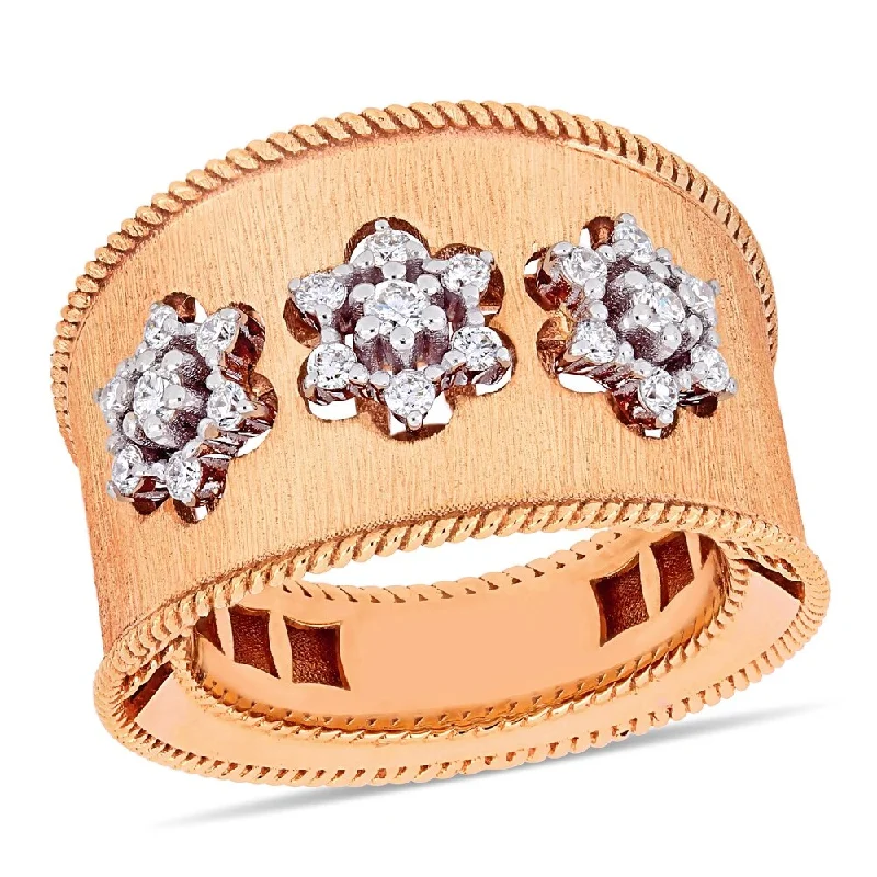Halo - Style Diamond Rings with Smaller Accent DiamondsMiadora 18k 2-Tone White and Rose Gold 1/3ct TDW Diamond Flower Band