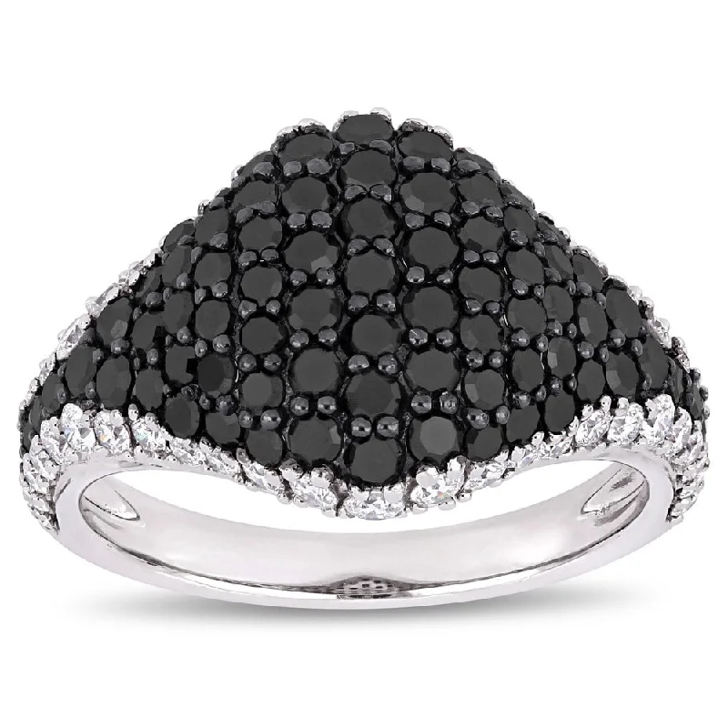 Halo - Style Diamond Rings with Smaller Accent DiamondsMiadora 14k White Gold with Black Rhodium 2 1/10ct TDW Black and White Diamond Cluster Ring