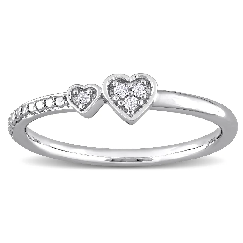 Halo - Style Diamond Rings with Smaller Accent DiamondsMiadora Diamond Accent Double Heart Promise Stacking Ring in Sterling Silver