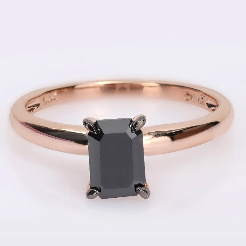 Vintage - Inspired Diamond Rings with Filigree WorkMiadora 1ct TDW Emerald-cut Black Diamond Solitaire Engagement Ring in 14k Rose Gold