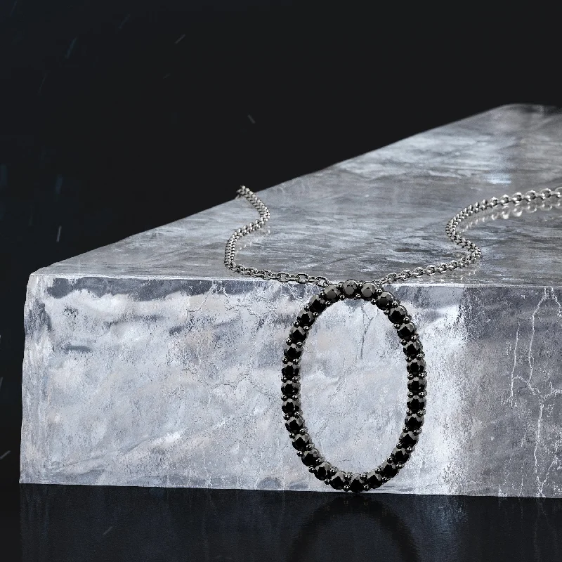 Three - Stone Diamond Rings with Princess - Cut Diamondsnova Natural Black Diamond Alternative Pendant with a White Necklace