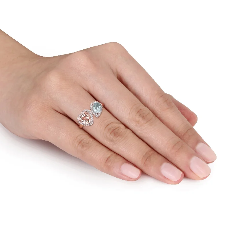 Solitaire Diamond Rings in Platinum SettingsMiadora Morganite Aquamarine and 1/5ct TDW Diamond Heart-Pear Ring in 14kt Rose Gold