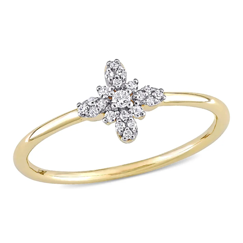 Solitaire Diamond Rings in Platinum SettingsMiadora 10k Yellow Gold 1/10ct TDW Diamond Floral Clustered Ring
