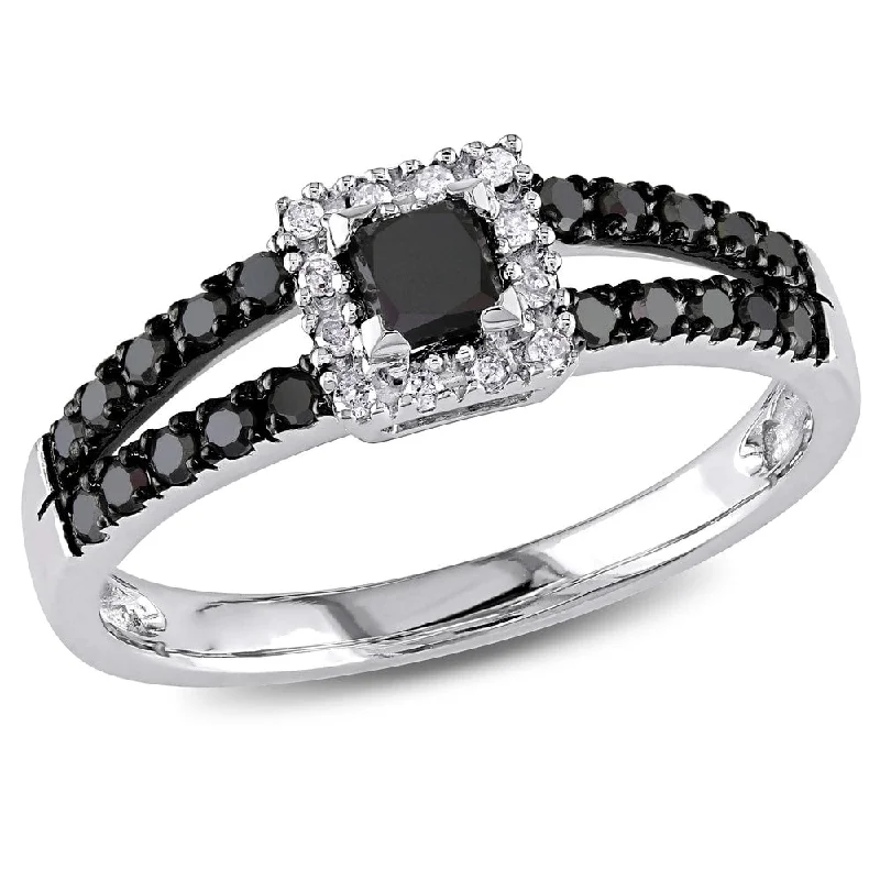 Halo - Style Diamond Rings with Smaller Accent DiamondsMiadora 10k White Gold 1/2ct TDW Black and White Diamond Halo Split Shank Engagement Ring