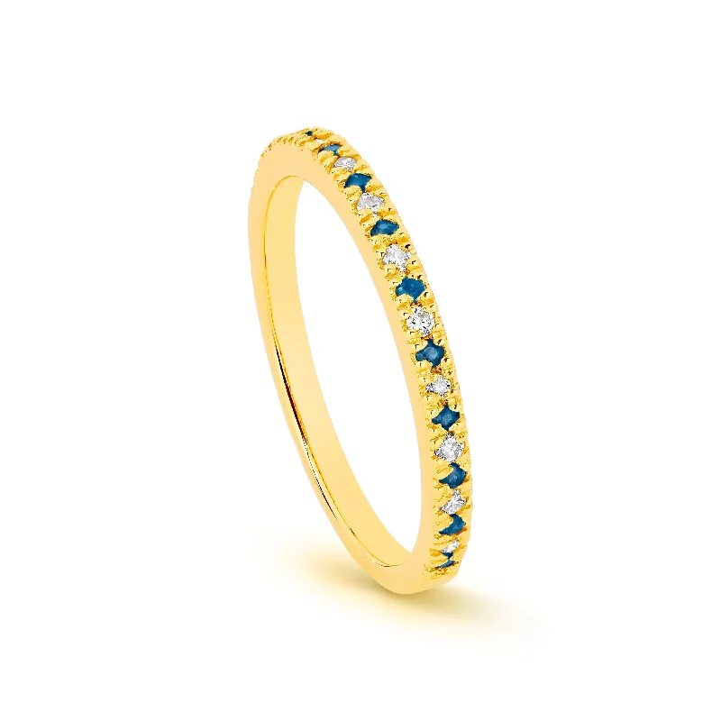 Three - Stone Diamond Rings with Princess - Cut Diamonds9K YG SAPPHIRE DIAMOND RING