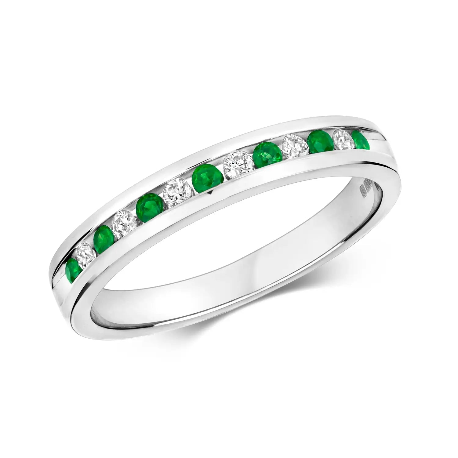 Multi - Gemstone Rings with a Rainbow of ColorsEmerald & Diamond Solid White Gold Half Eternity Ring
