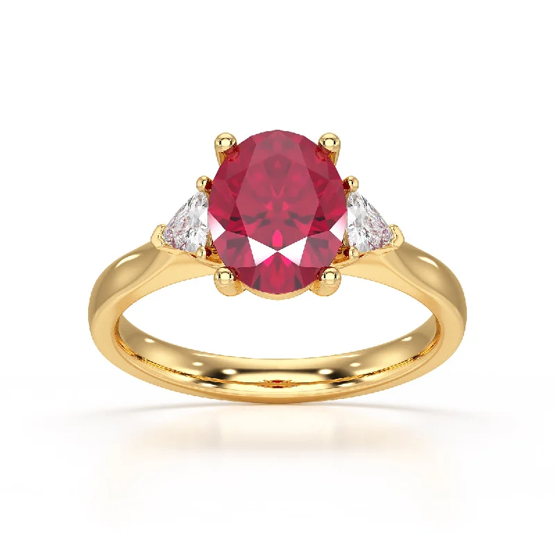 Amethyst Gemstone Rings in a Vintage - Style SettingRuby trilogy with trillion cut side diamond Dress ring