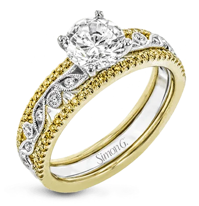 Halo - Style Diamond Rings with Smaller Accent DiamondsWedding Set in 18k Gold with Diamonds