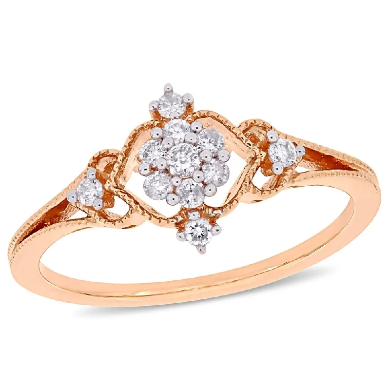 Vintage - Inspired Diamond Rings with Filigree WorkMiadora 10k Rose Gold 1/6ct TDW Diamond Floral Cluster Vintage Ring