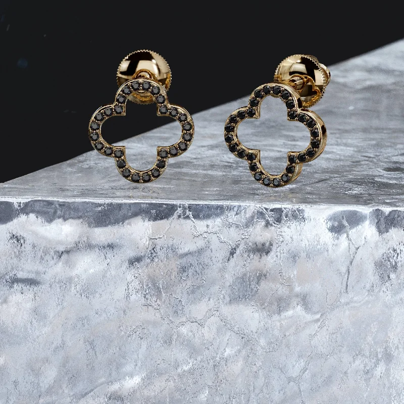 Vintage - Inspired Diamond Rings with Filigree WorkEl Mdano Natural Black Diamonds Yellow Gold Unique Earrings