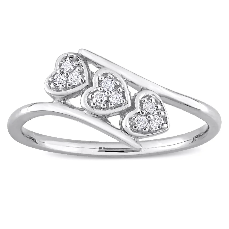 Vintage - Inspired Diamond Rings with Filigree WorkMiadora 1/10ct TDW Diamond Triple Heart Promise Ring in Sterling Silver