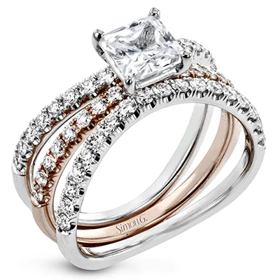 Three - Stone Diamond Rings with Princess - Cut DiamondsWedding Set in 18k Gold with Diamonds