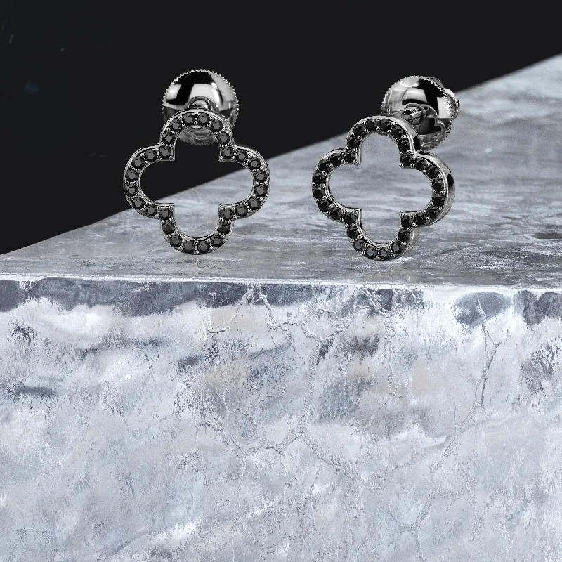 Three - Stone Diamond Rings with Princess - Cut DiamondsEl Mdano Natural Black Diamonds White Gold Unique Earrings