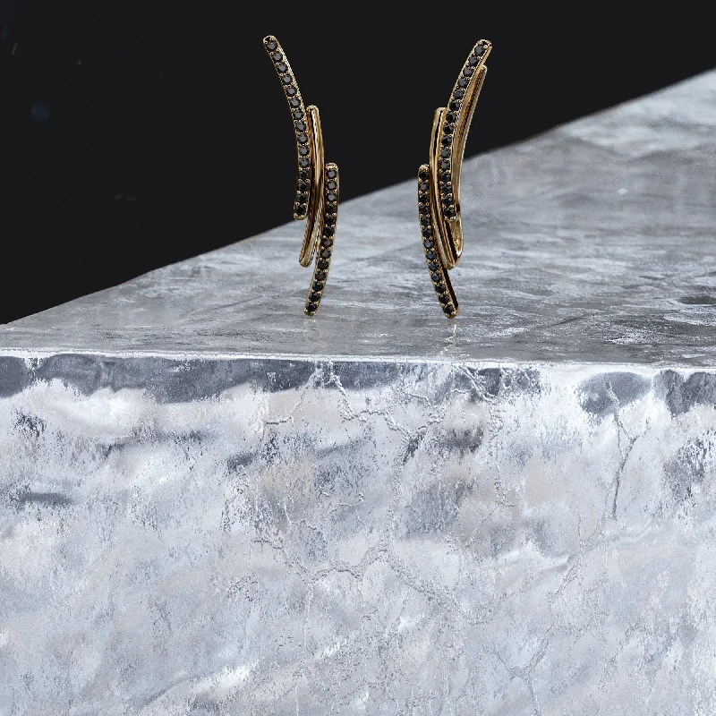 Vintage - Inspired Diamond Rings with Filigree WorkAladdin Natural Black Diamonds Yellow Gold Unique Earrings