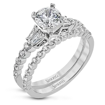 Halo - Style Diamond Rings with Smaller Accent DiamondsWedding Set in 18k Gold with Diamonds