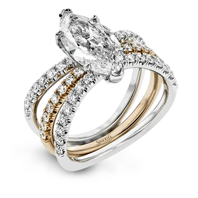 Halo - Style Diamond Rings with Smaller Accent DiamondsWedding Set in 18k Gold with Diamonds