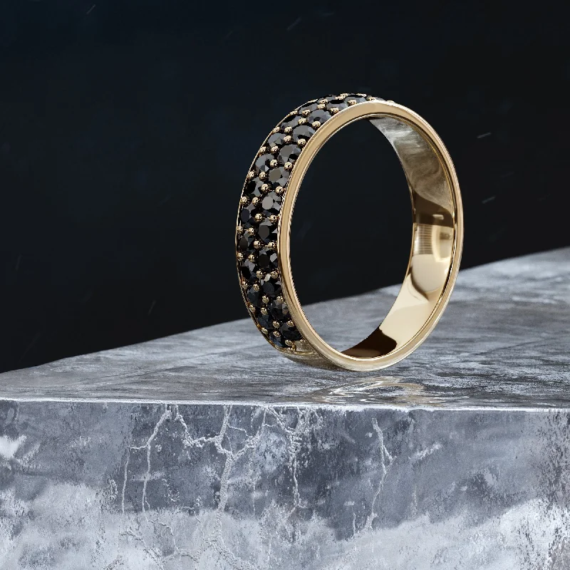 Vintage - Inspired Diamond Rings with Filigree WorkEclipse Two Row  Natural Black Diamond Band