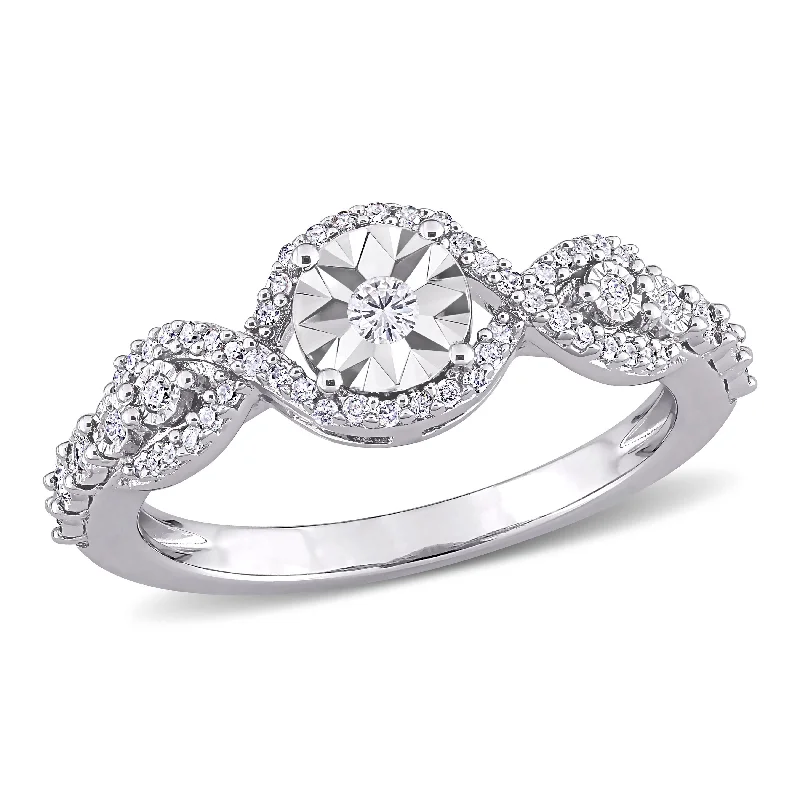 Three - Stone Diamond Rings with Princess - Cut DiamondsMiadora Sterling Silver 1/4ct TDW Diamond Crossover Halo Engagement Ring