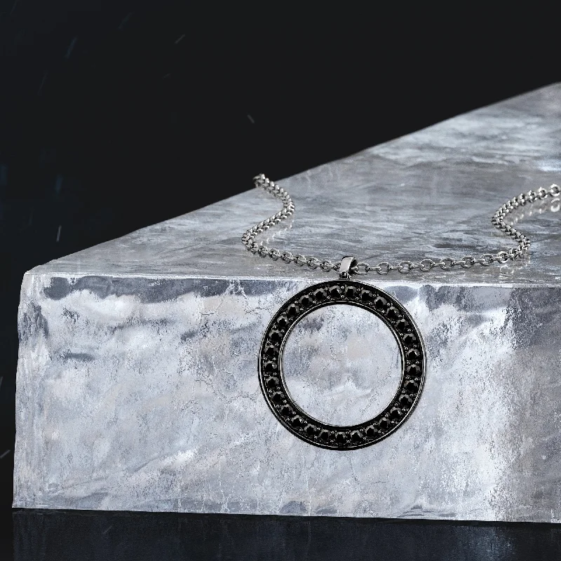 Halo - Style Diamond Rings with Smaller Accent DiamondsPhantom Natural Black Diamond Alternative Pendant with a White Necklace