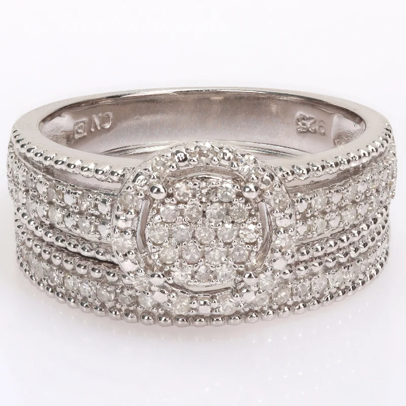 Vintage - Inspired Diamond Rings with Filigree WorkMiadora 1/3ct TDW Diamond Clustered Halo Multi-Row Bridal Ring Set in Sterling Silver