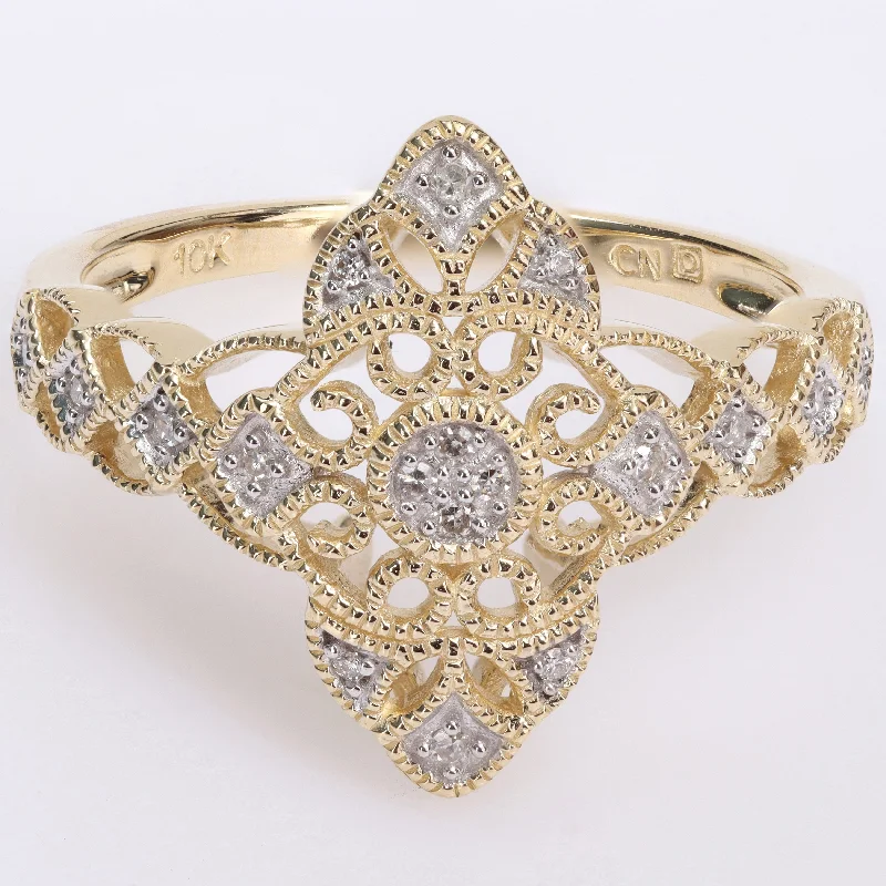 Three - Stone Diamond Rings with Princess - Cut DiamondsMiadora 10k Yellow Gold 1/10ct TDW Diamond Lace Ring