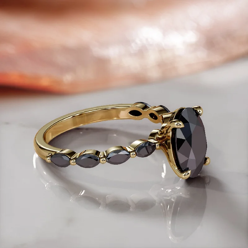 Halo - Style Diamond Rings with Smaller Accent DiamondsRuh Falakai - Art-Deco Natural Black Diamond Multi Shaped Engagement Ring