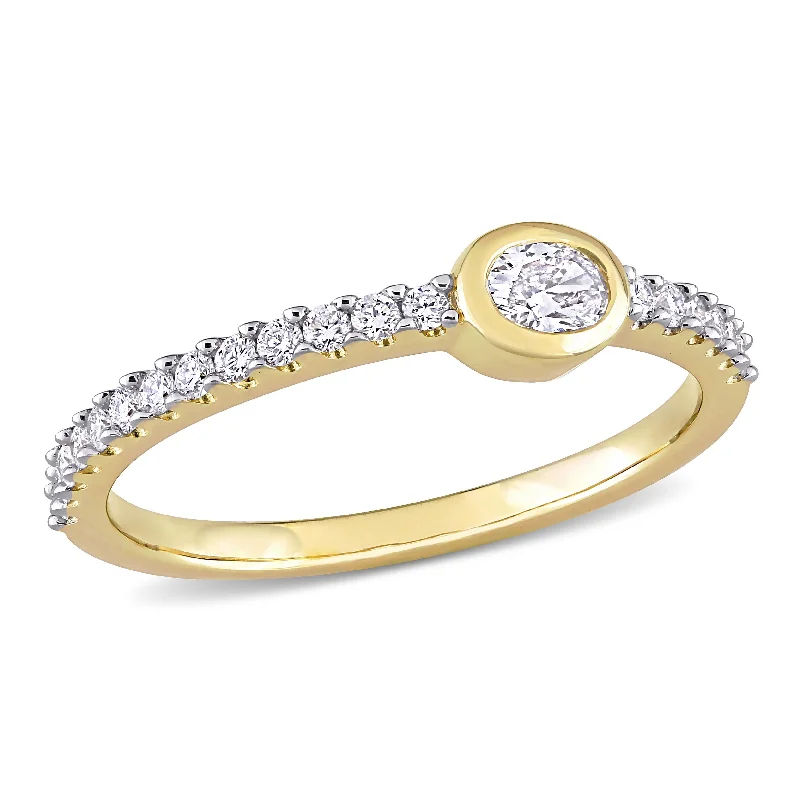 Vintage - Inspired Diamond Rings with Filigree WorkMiadora 14k Yellow Gold 1/3ct TDW Oval and Round-cut Diamond Anniversary Wedding Band Ring