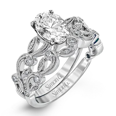 Halo - Style Diamond Rings with Smaller Accent DiamondsWedding Set in 18k Gold with Diamonds