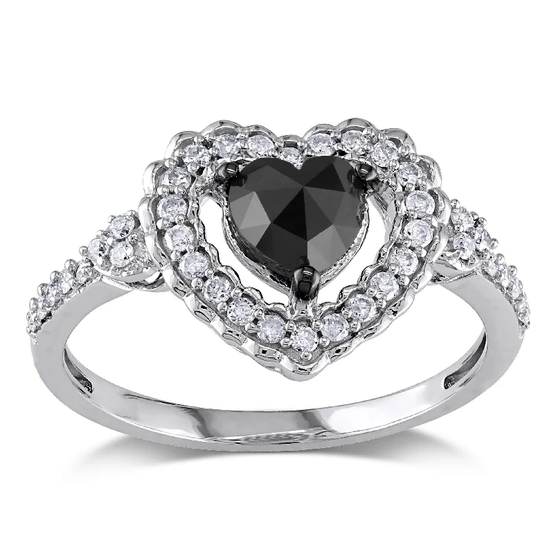 Solitaire Diamond Rings in Platinum SettingsMiadora 10k Gold 1ct TDW Black and White Diamond Heart Ring