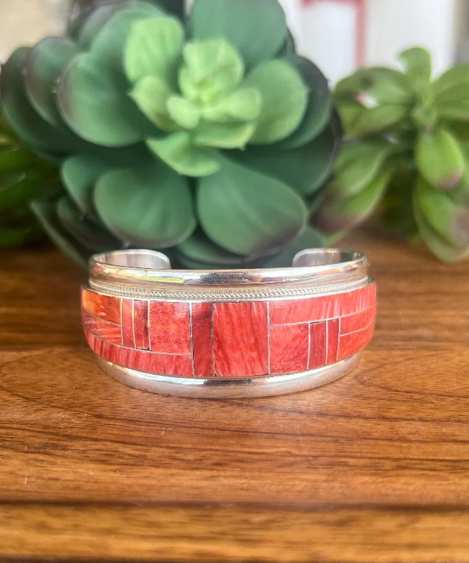 Enamel - Coated Cuff Bracelets in Vibrant ColorsRickell & Glendora Booqa Zuni Made Spiny Oyster & Sterling Silver Inlay Cuff Bracelet