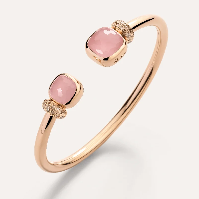 Enamel - Coated Bangles in Vibrant ColorsPomellato Nudo Bangle in 18k Gold with Brown Diamonds, Rose Quartz, Chalcedony