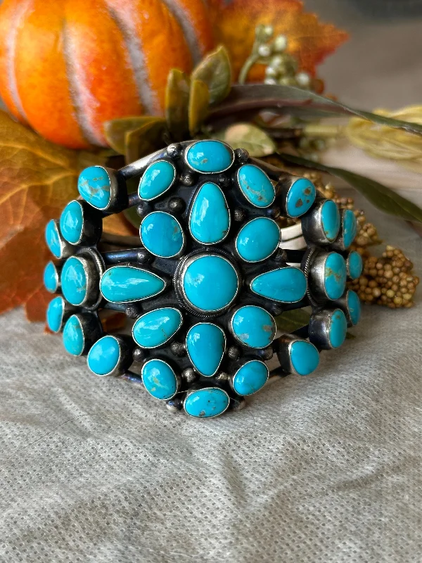 Solid Gold Cuff Bracelets with Intricate Filigree WorkBobby Johnson Blue Ridge Turquoise & Sterling Silver Cuff Bracelet