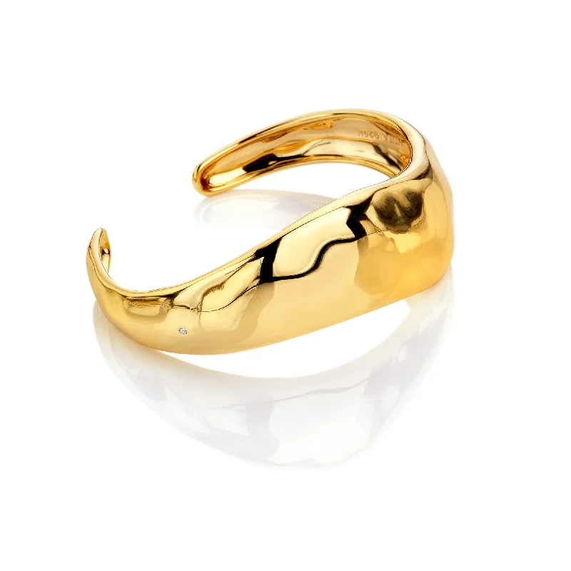 Stackable Bangle Sets for a Trendy LookHD X TG Organic Wave Cuff - Yellow Gold Plate